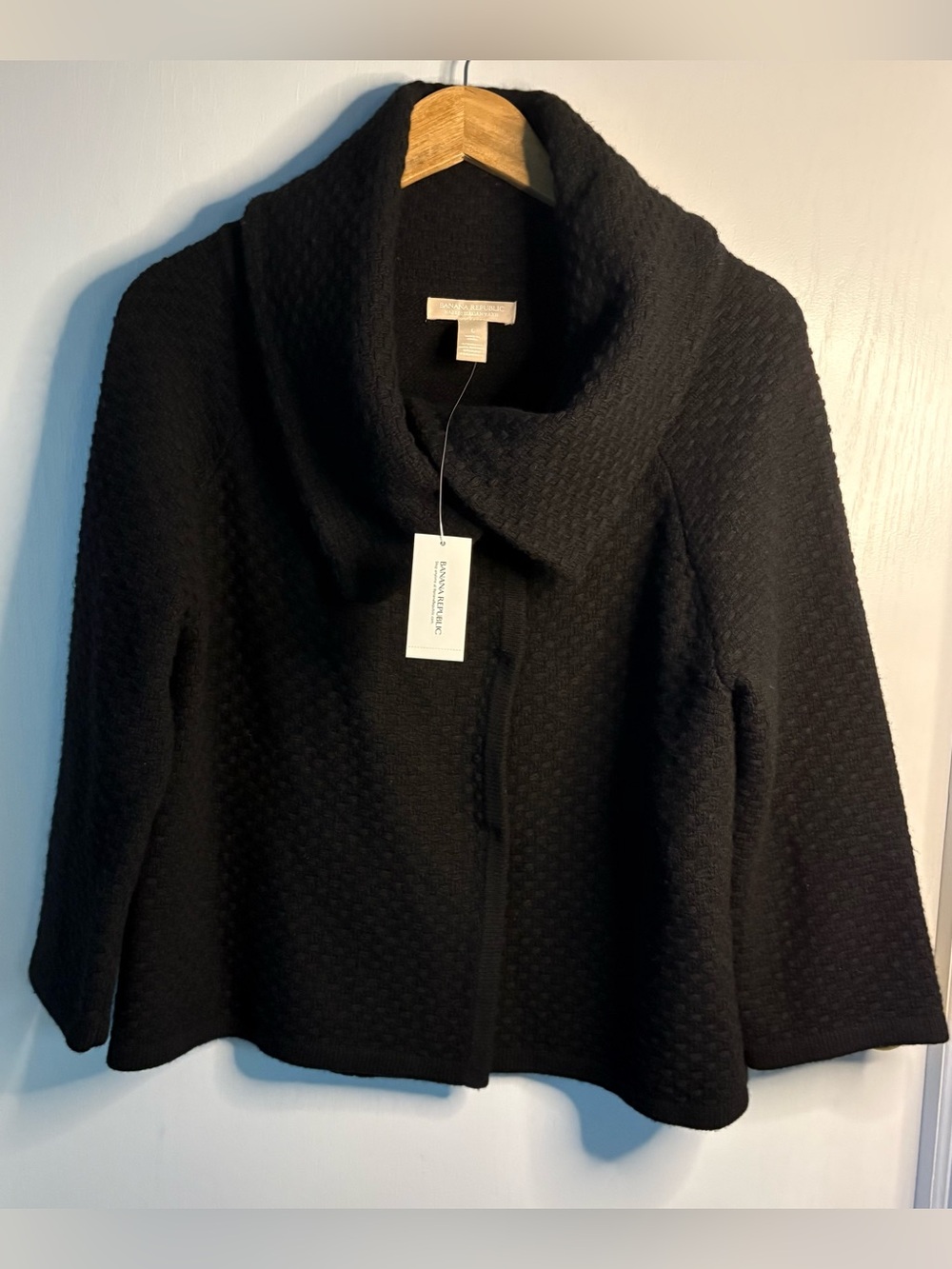 Banana Republic Sz L Italian Yarn Cardigan Lady Jacket Snap Button Collared Chic